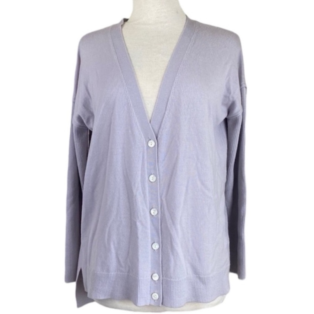 Trina Turk Merino Wool ‎ Cardigan Light Lavender Grey Sz Medium